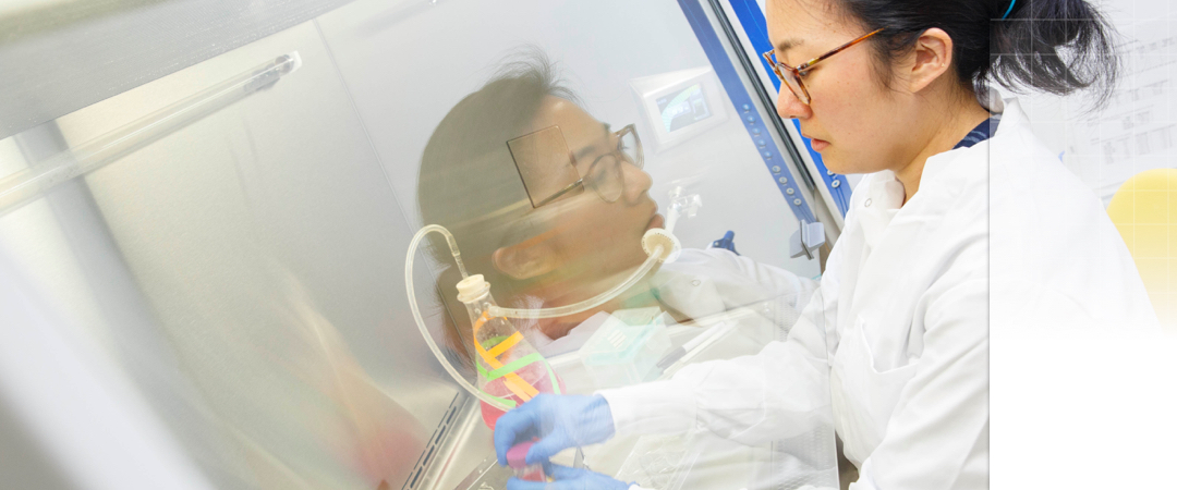 student working in fume hood