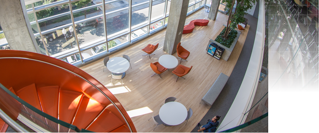 overhead view of the tables in the science and engineering hall