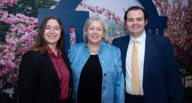 Student speakers Amy Fehr and Peyton Gallant with GW President Ellen M. Granberg at the 2025 Celebration of Scholarships and Fellowships. (Liz Lynch/GW Today)